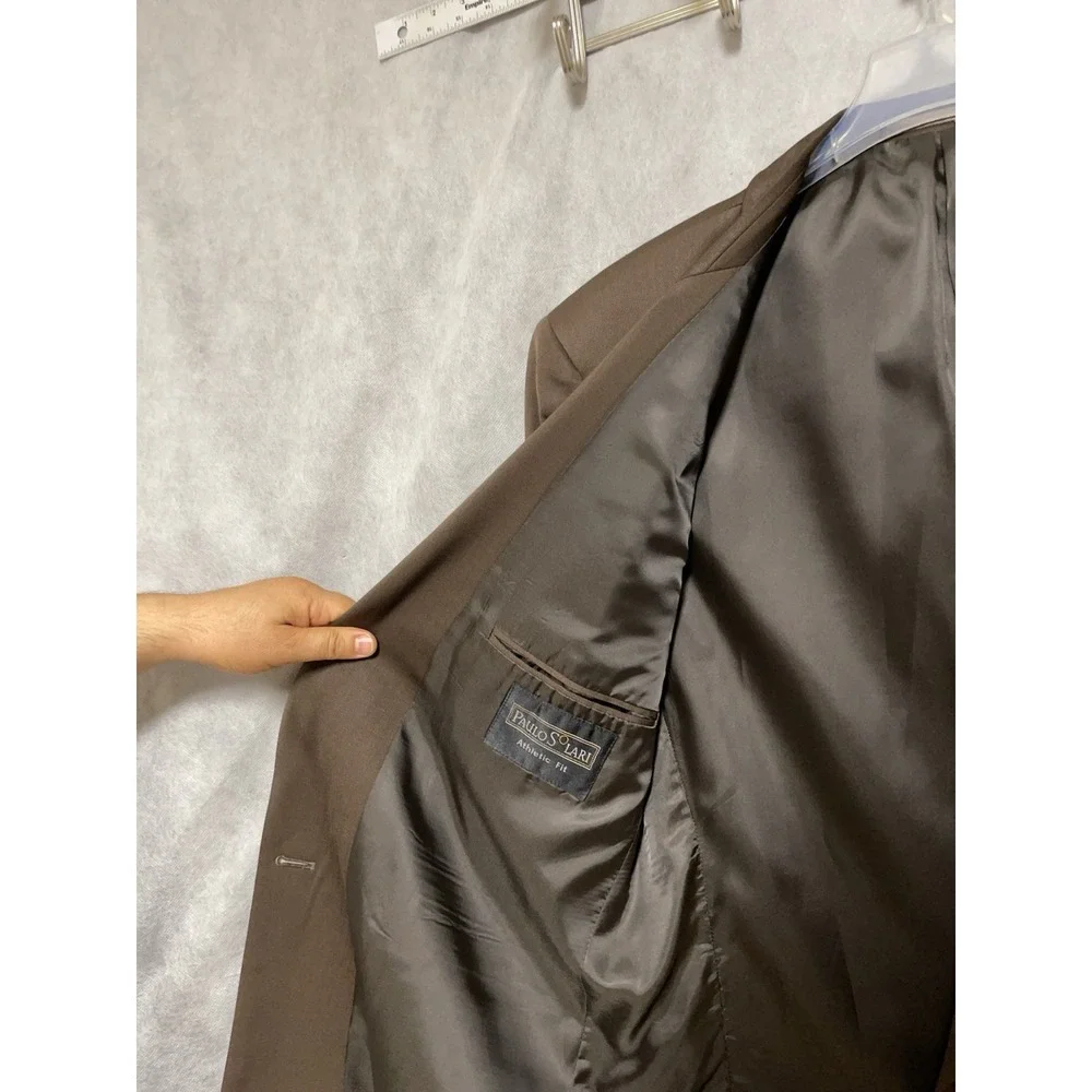 Paulo Solari Suit Men 42L Brown Athletic Fit Double Breasted Wool 34X32 P Luxury